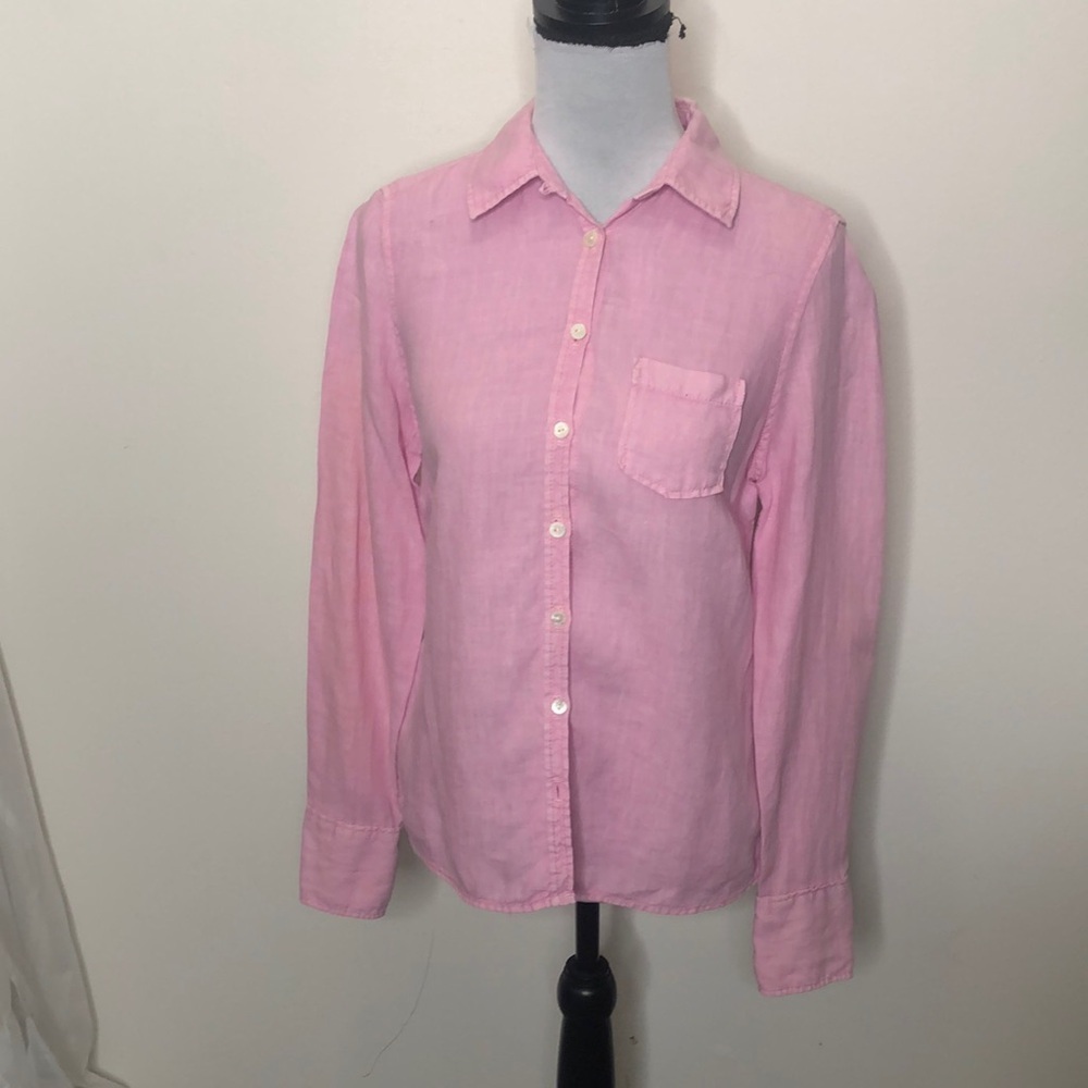 Escales pink button down linen long sleeve shirt size small
